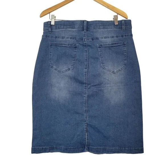 Czelrine Womens Blue Stretch Denim Pencil Skirt XXL With Button & Zip Closure - Picture 2 of 7
